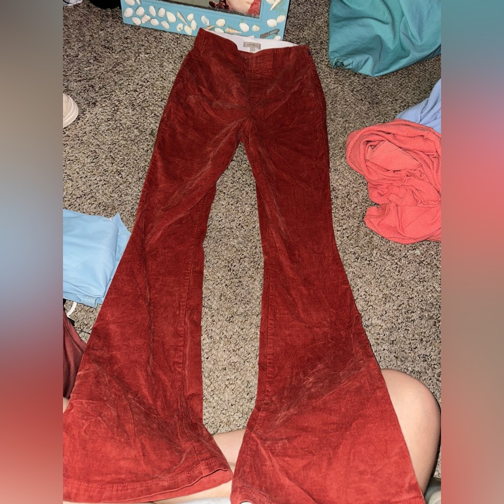 Burnt orange corduroy textured bell bottoms